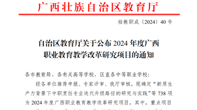 喜讯|广西城市职业大学在2024年度广西职业教育教学改革研究项目中成功立项