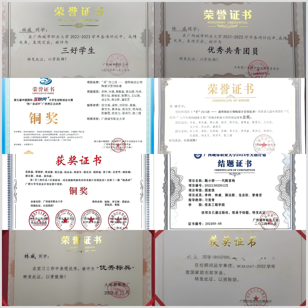 部分荣誉证书